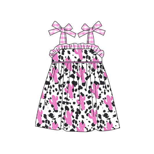 (Pre-order)GSD0785 Pink Cactus Print Girls Summer Knee Length Dress