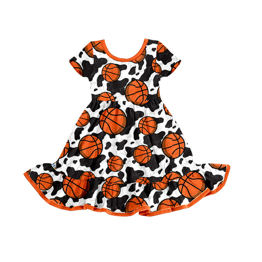 (Pre-order)GSD0788 Basketball Cow Print Girls Summer Knee Length Dress