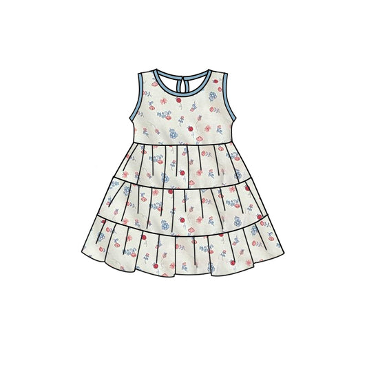 (Pre-order)GSD0798 Flowers Print Girls Summer Knee Length Dress