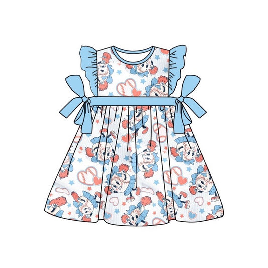 (Pre-order)GSD0804 Cute Baseball Print Girls Summer Knee Length Dress