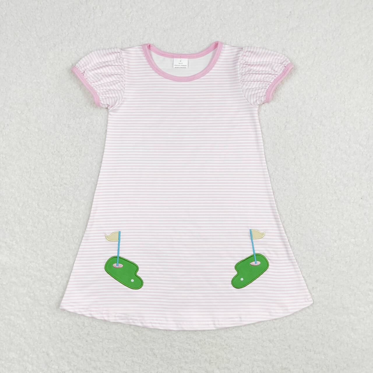 Golf Hole Embroidery Stripes Print Sibling Summer Matching Clothes