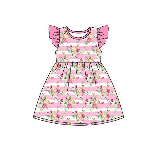 (Pre-order)GSD0831 Flowers Print Girls Summer Knee Length Dress