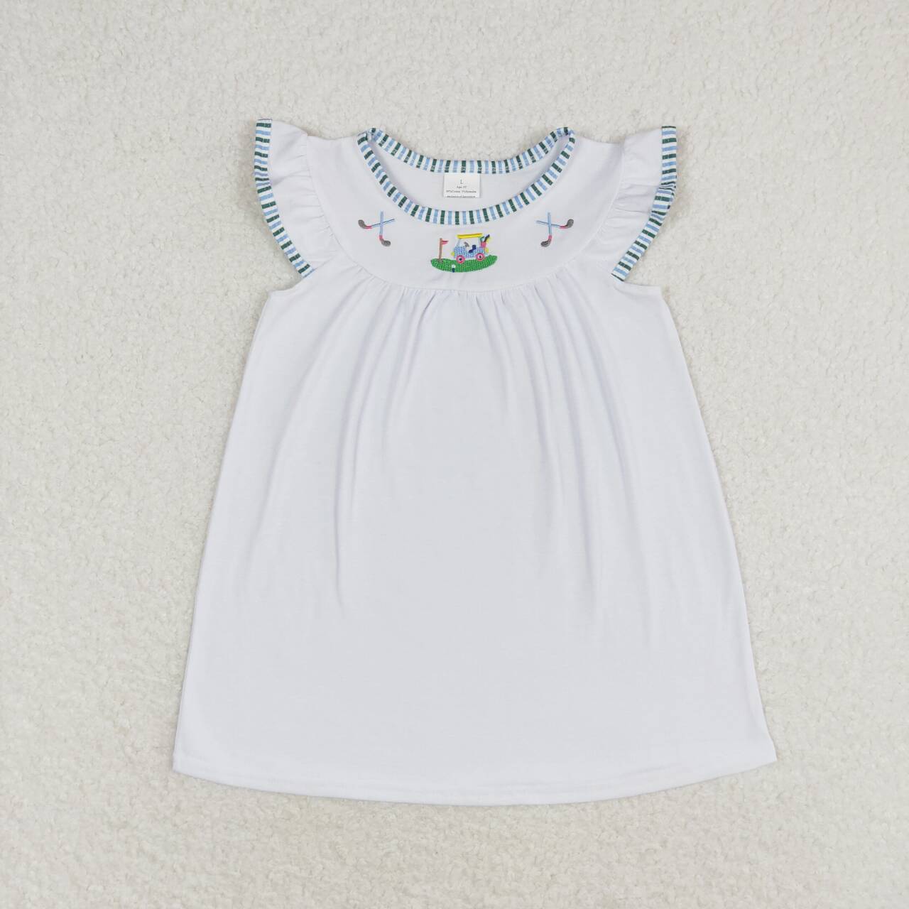 GSD0842 Golf Truck Embroidery Girls Summer Smocked Knee Length Dress