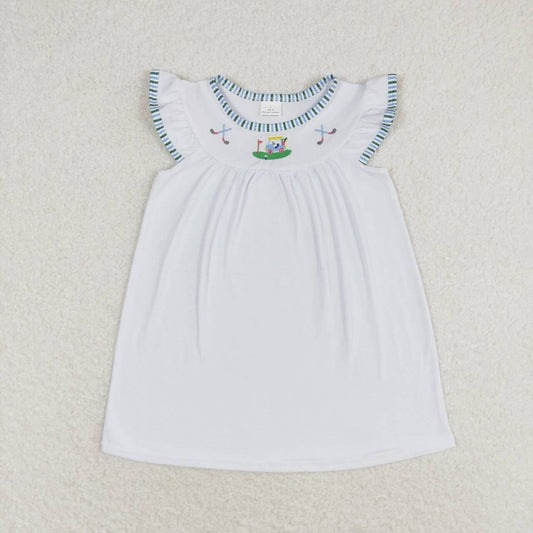 GSD0842 Golf Truck Embroidery Girls Summer Smocked Knee Length Dress