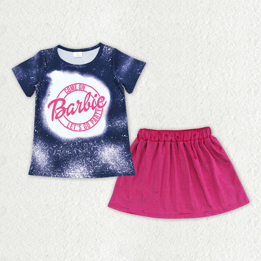 GSD0850 Come On Let's Go Party Pink BA Navy Top Hot Pink Velvet Skirts Girls Clothes Set