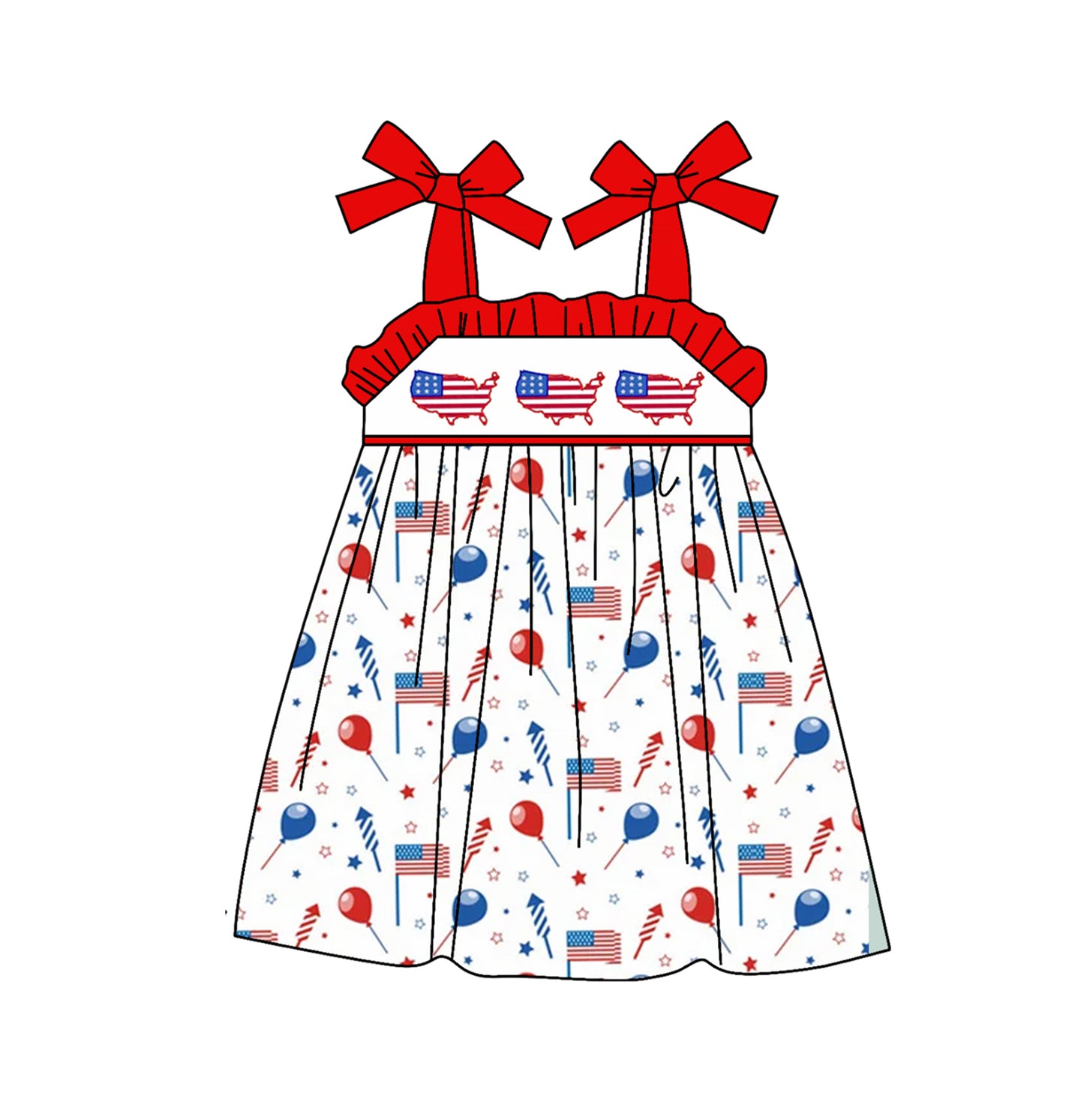 (Pre-order)GSD0857 Flag Print Girls 4th of July Knee Length Dress