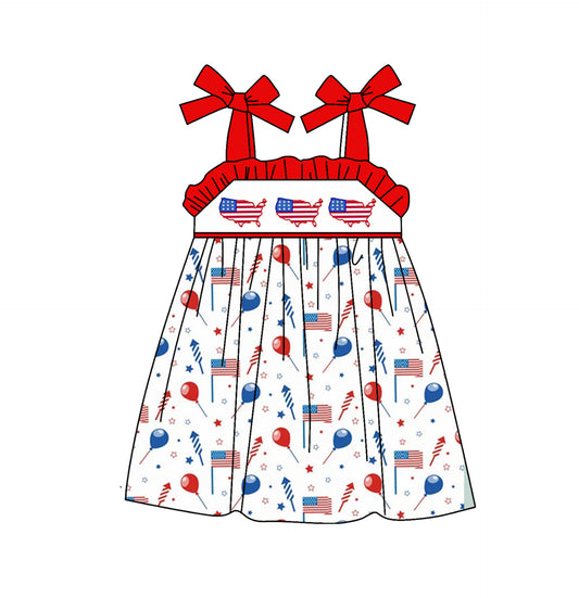 (Pre-order)GSD0857 Flag Print Girls 4th of July Knee Length Dress