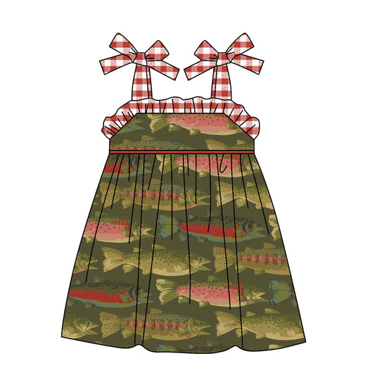 (Pre-order)GSD0901 Fish Print Girls Knee Length Dress