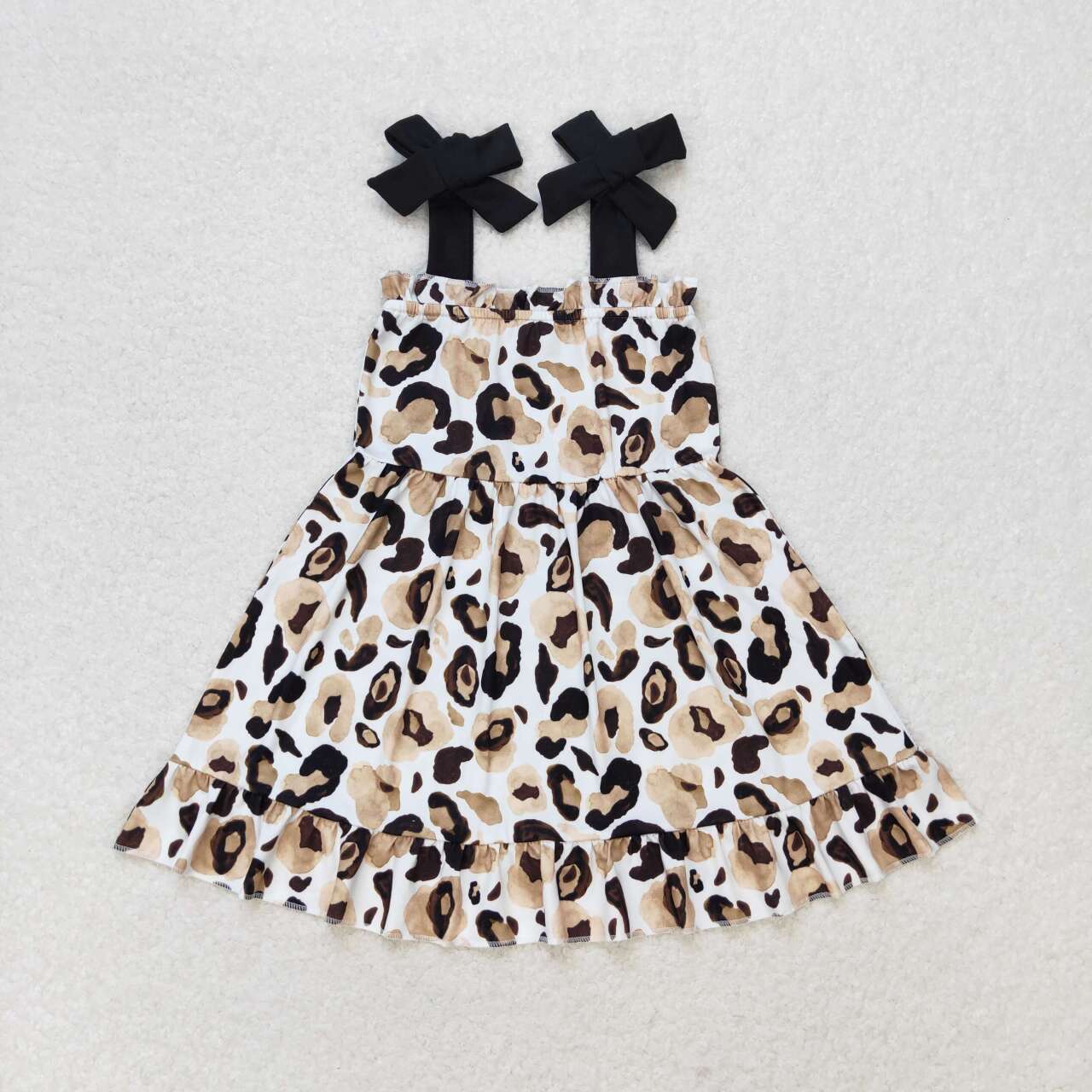 GSD0919 Leopard Print Girls Knee Length Summer Strap Dress