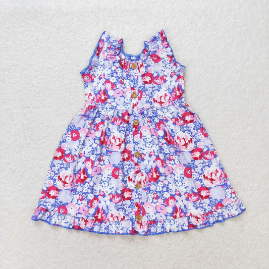 GSD0977  Flowers Print Girls Knee Length Summer Dress