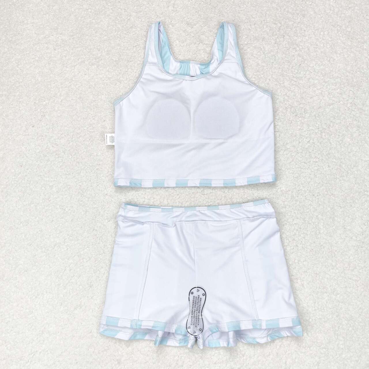 GSD0990  Aqua Stripes Print Girls Summer Skirts Athletic Clothes Set