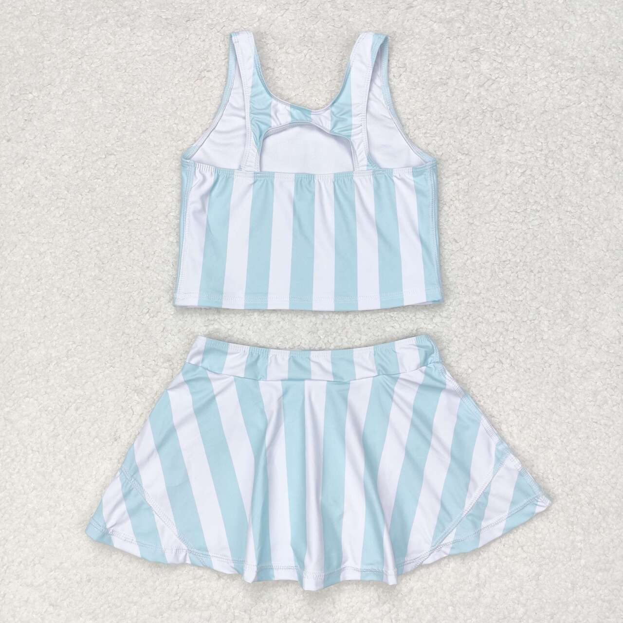 GSD0990  Aqua Stripes Print Girls Summer Skirts Athletic Clothes Set