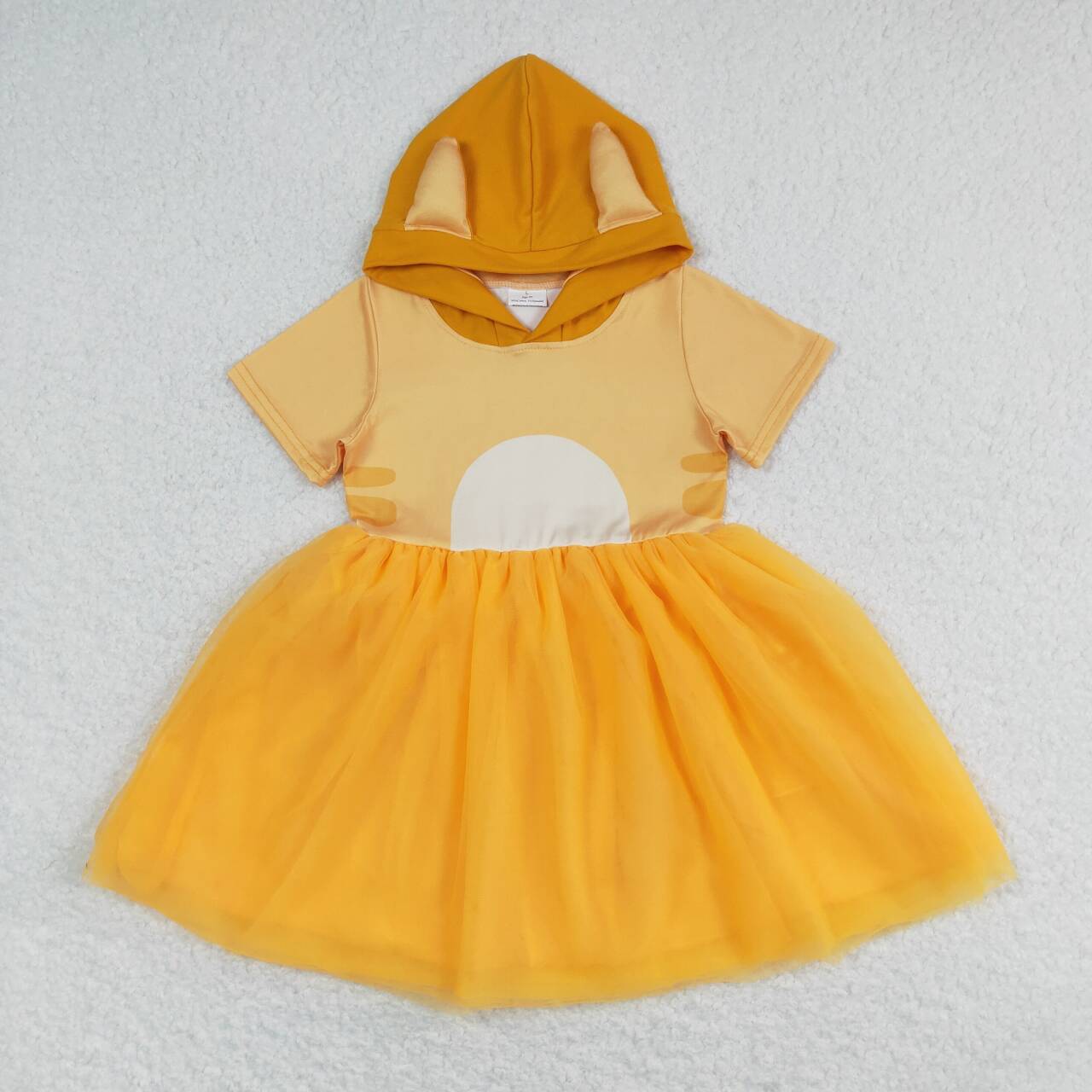 GSD0998  Orange Cartoon Dog Print Girls Knee Length Summer Hoodie Tulle Dress