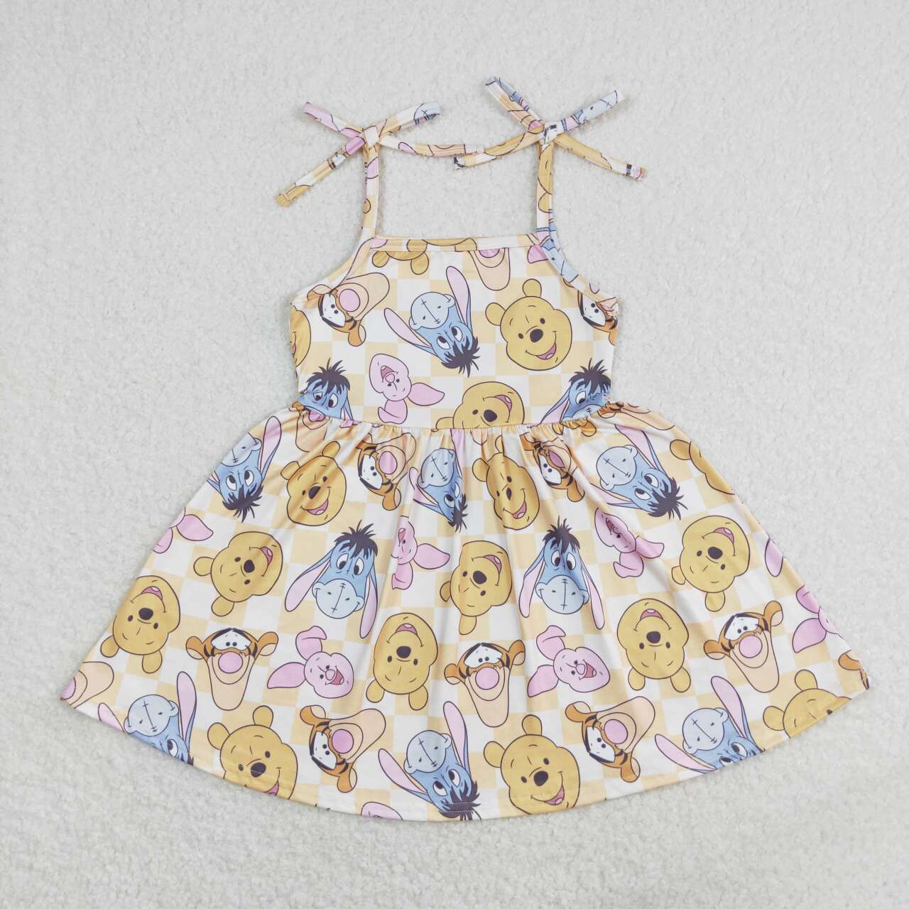 GSD1019  Cartoon Bear Print Girls Knee Length Summer Strap Dress