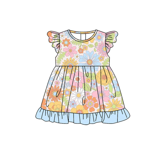 (Pre-order)GSD1020  Flowers Print Girls Knee Length Summer Dress