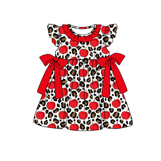 (Pre-order)GSD1024  Apples Leopard Print Girls Knee Length Back to School Dress