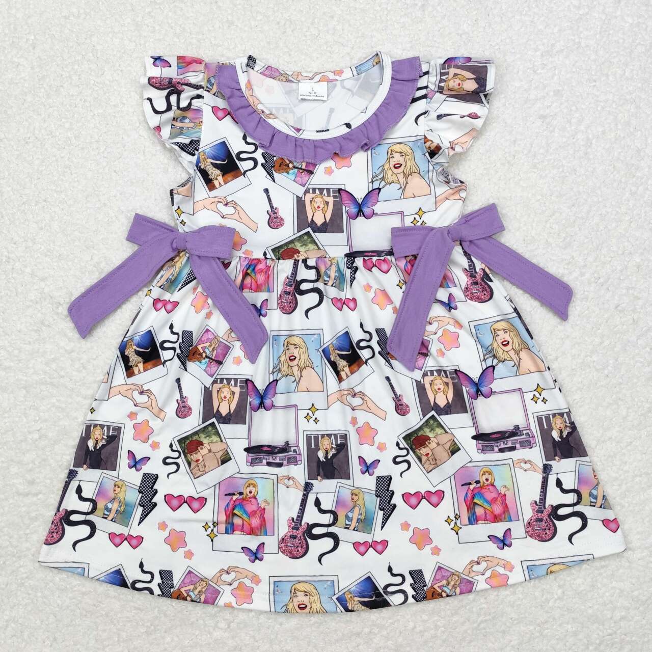 GSD1030  Purple Singer Swiftie Print Girls Knee Length Summer Dress