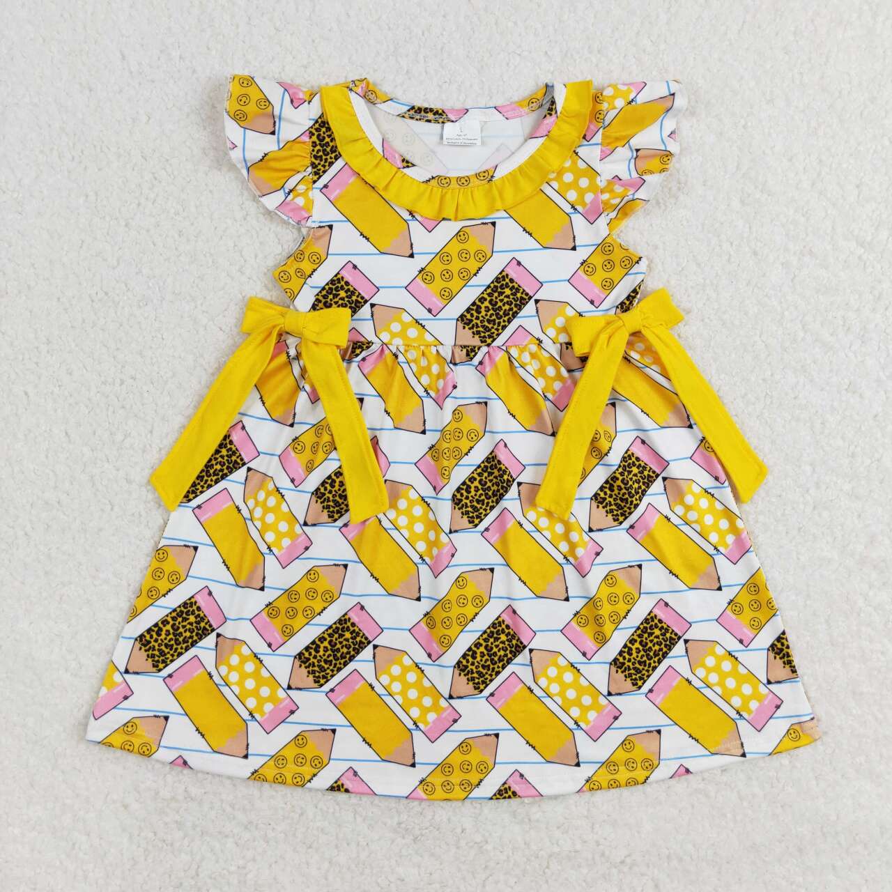 GSD1038  Yellow Pencil Leopard Print Girls Knee Length Back to School Dress