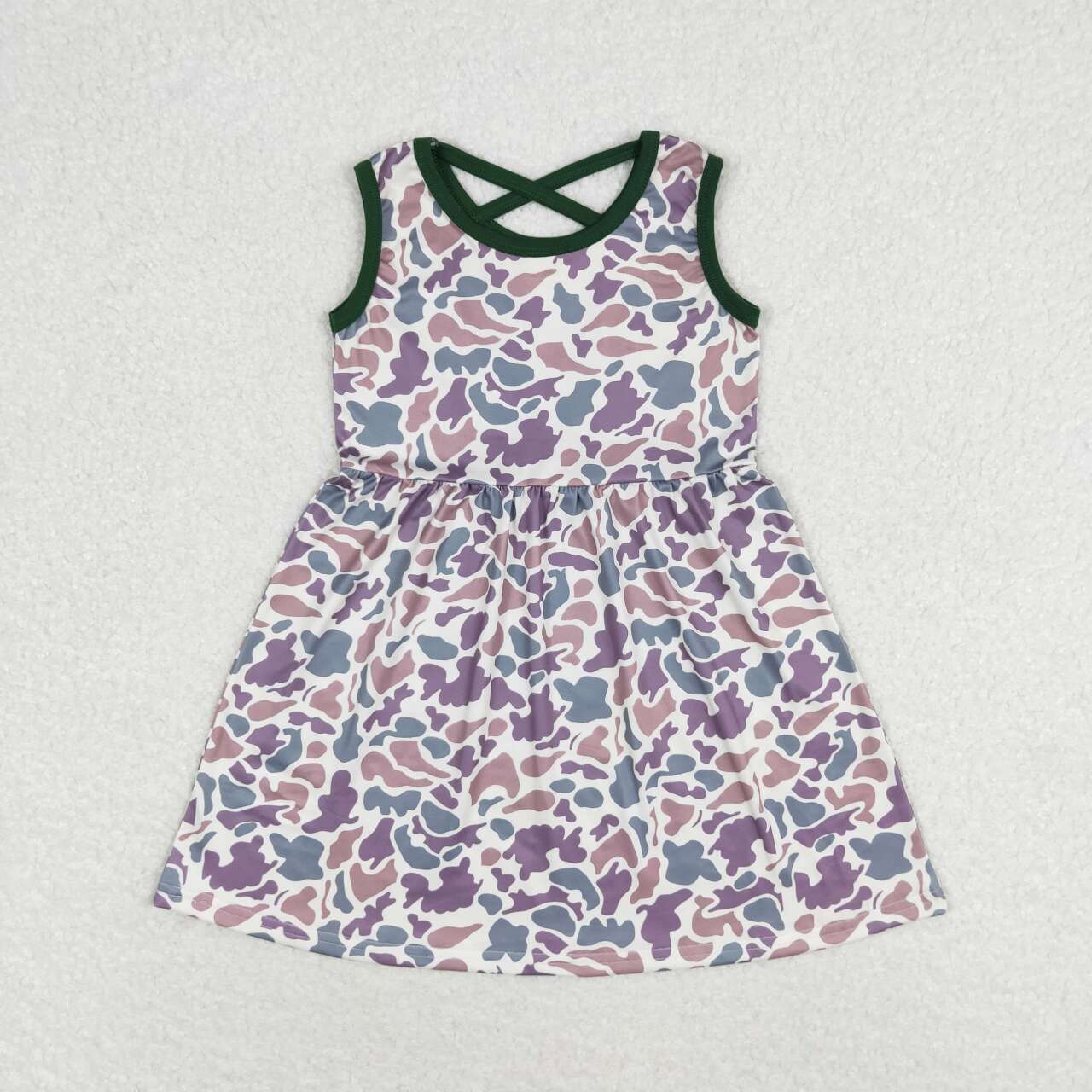 GSD1042  Grey Camo Print Girls Knee Length Summer Dress