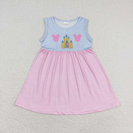 GSD1052  Cartoon Castle Print Girls Knee Length Summer Dress