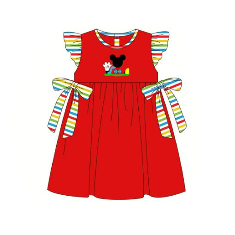 (Pre-order)GSD1053  Cartoon Mouse Red Print Girls Knee Length Summer Dress