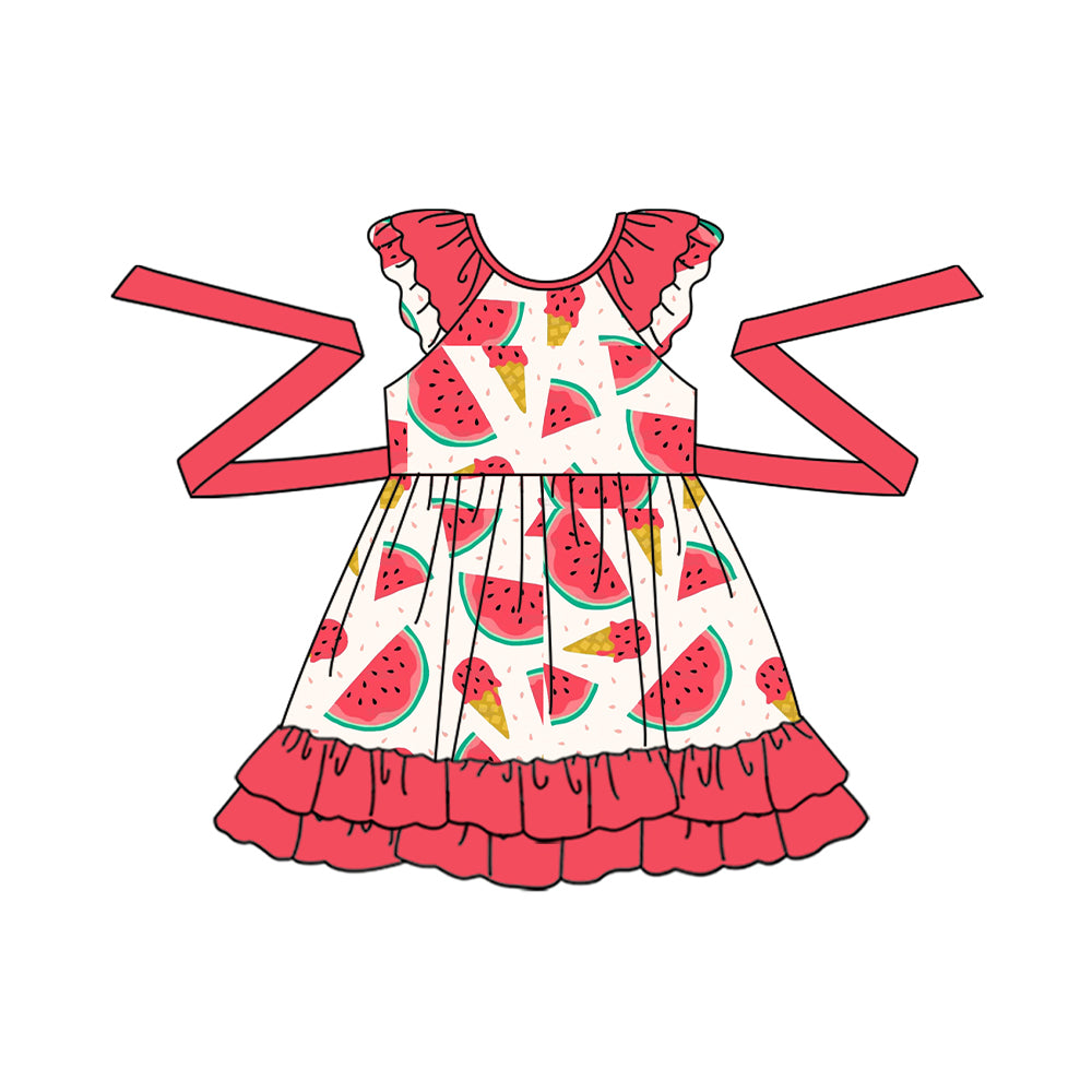(Pre-order)GSD1061  Watermelon Print Girls Knee Length Summer Dress