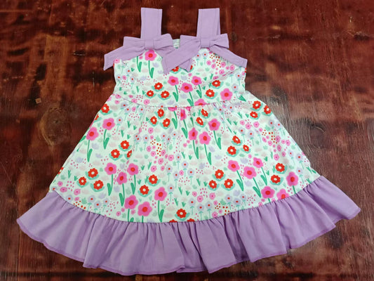 (Custom Design Preorder MOQ 3)  Flowers Print Girls Knee Length Summer Dress