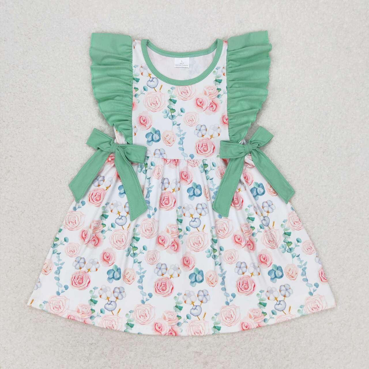 GSD1071  Flowers Print Girls Knee Length Summer Dress