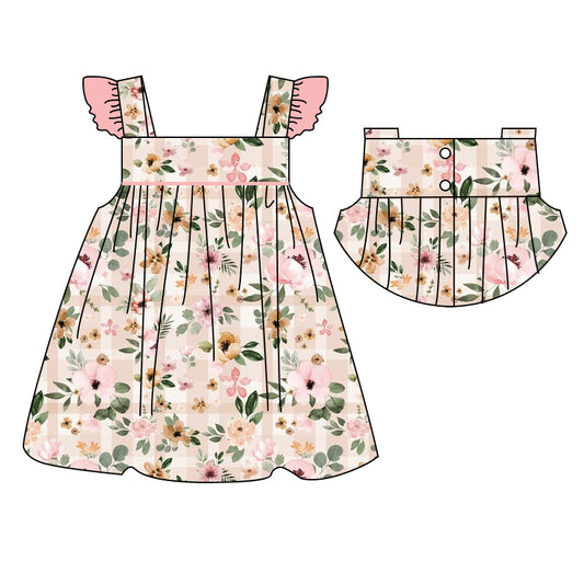 (Pre-order)GSD1084  Flowers Print Girls Knee Length Summer Dress