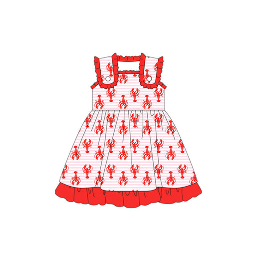 (Pre-order)GSD1089  Crayfish Print Girls Knee Length Summer Dress