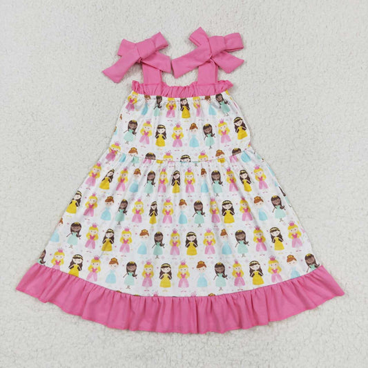 GSD1097  Princess Print Girls Knee Length Summer Dress