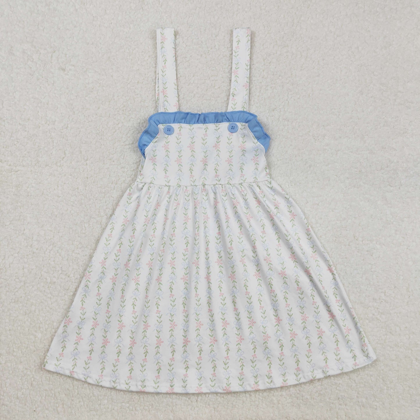 GSD1099  Flowers Print Girls Strap Knee Length Summer Dress