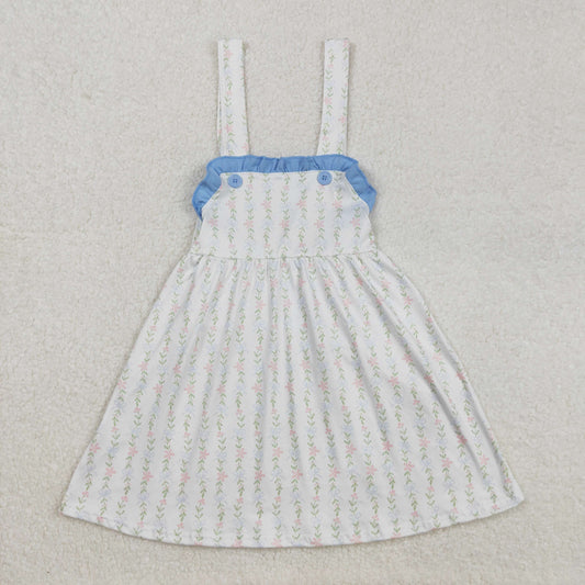 GSD1099  Flowers Print Girls Strap Knee Length Summer Dress