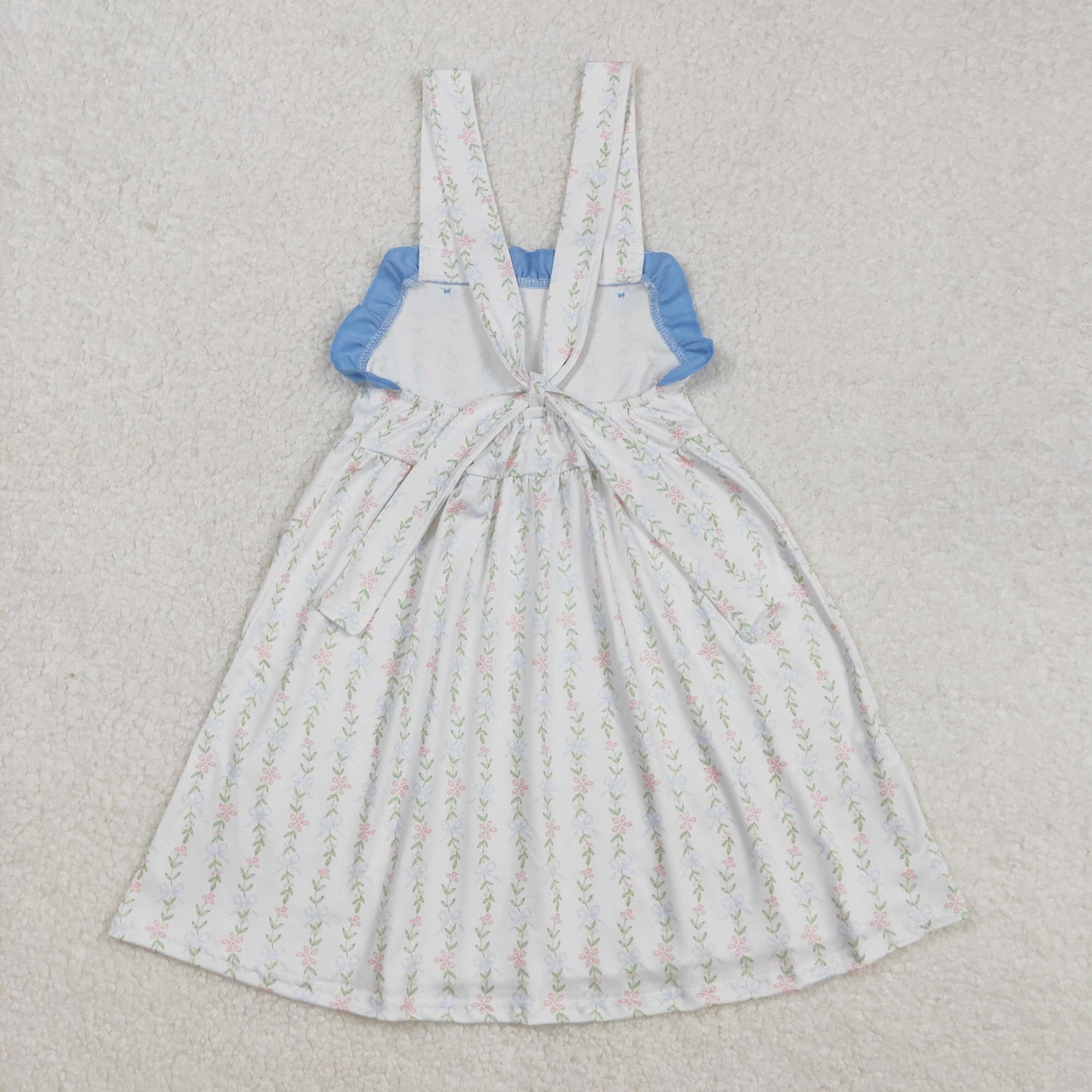 GSD1099  Flowers Print Girls Strap Knee Length Summer Dress