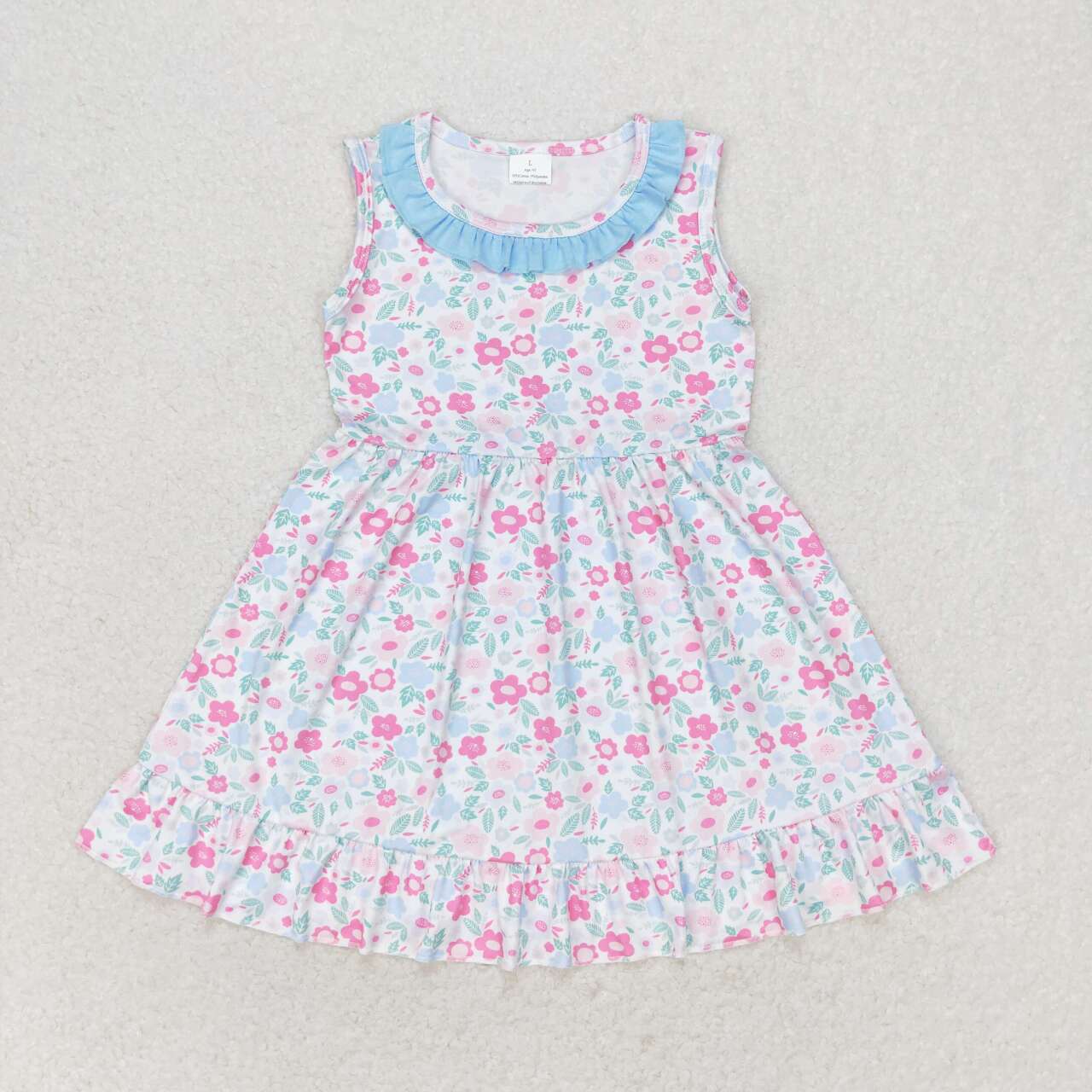 GSD1102  Flowers Print Girls Knee Length Summer Dress