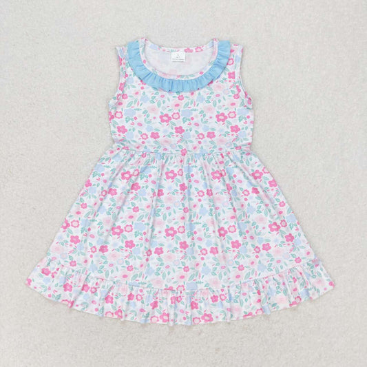 GSD1102  Flowers Print Girls Knee Length Summer Dress