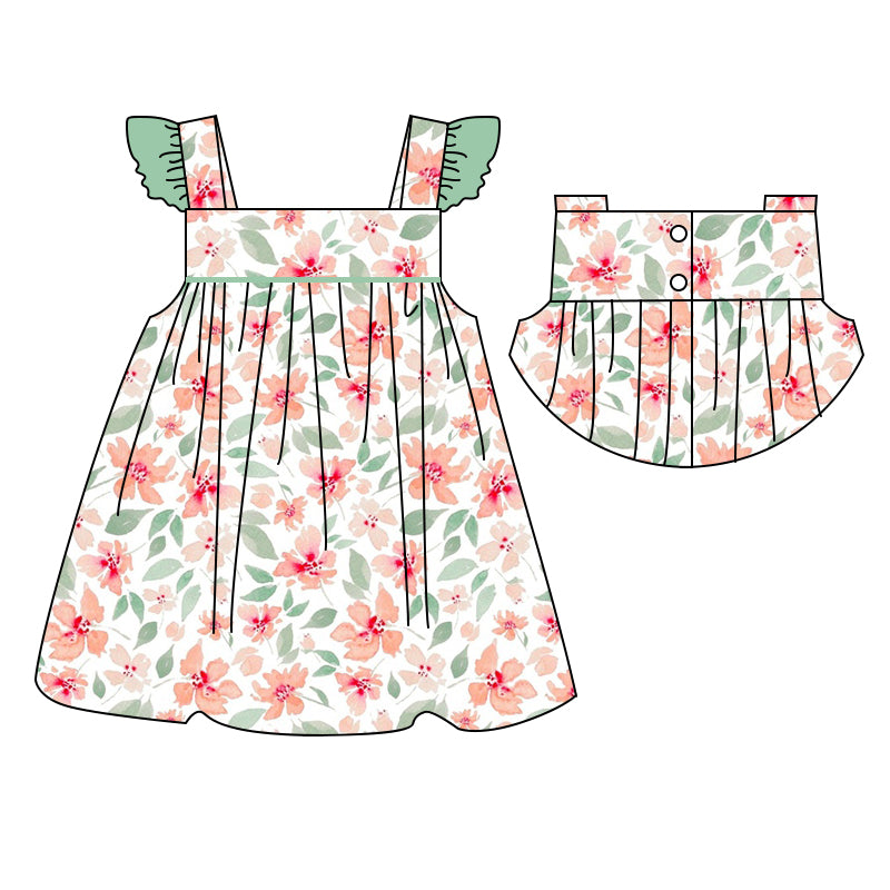 (Pre-order)GSD1103  Flowers Print Girls Knee Length Summer Dress