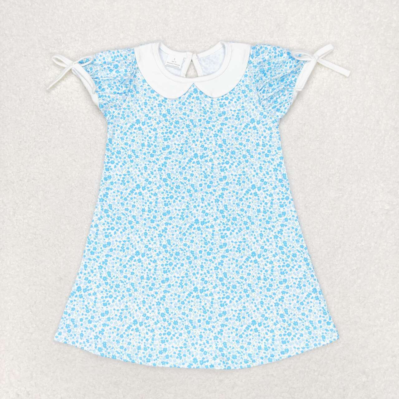 GSD1132  Blue Flowers Print Girls Knee Length Summer Dress