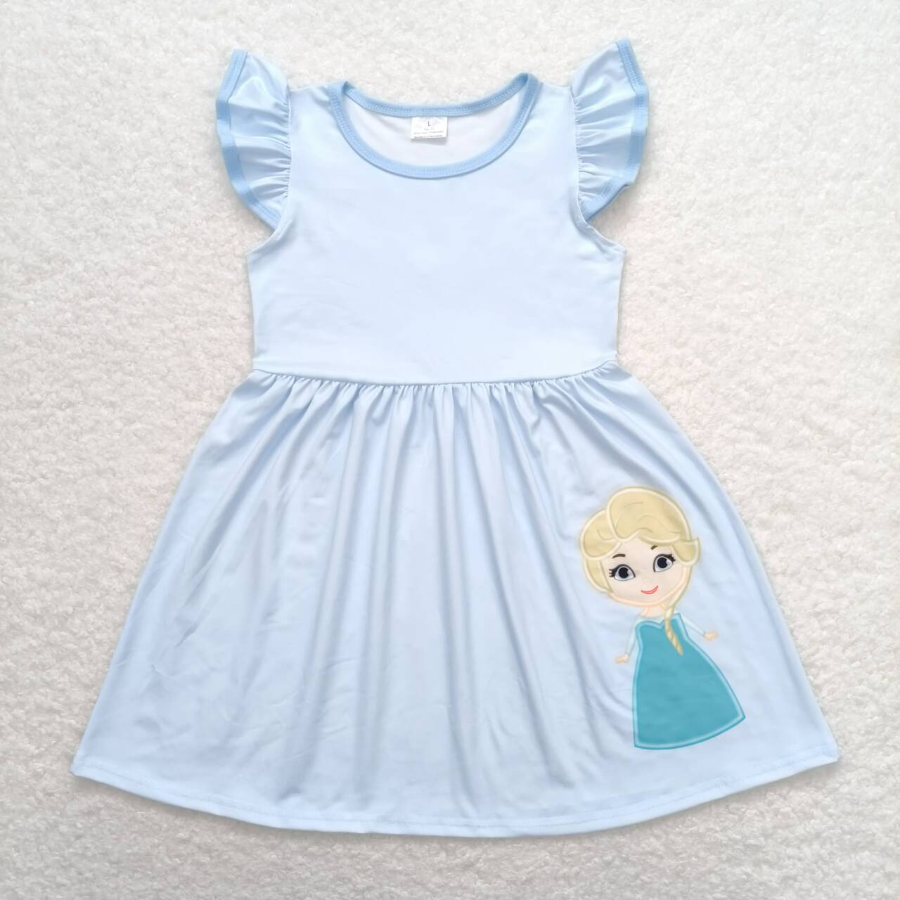 GSD1147  Cartoon Princess Light Blue Print Girls Knee Length Summer Dress