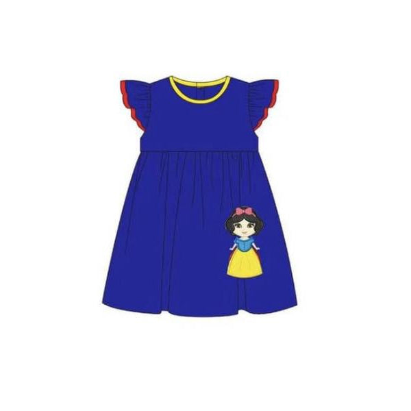 (Pre-order)GSD1150  Cartoon Princess Blue Print Girls Knee Length Summer Dress