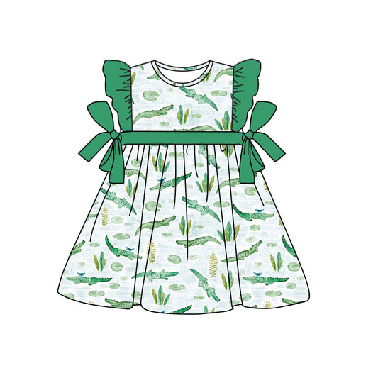 (Pre-order)GSD1151  Crocodile Print Girls Knee Length Summer Dress