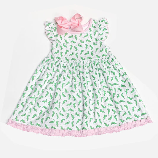 (Pre-order)GSD1170  Crocodile Print Girls Knee Length Summer Dress