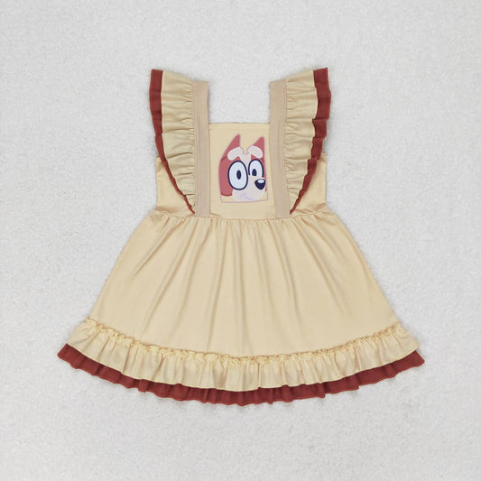 GSD1184  Cartoon Dog Orange Color Girls Knee Length Summer Dress