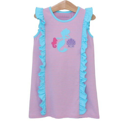 (Pre-order)GSD1189  Mermaid Print Girls Knee Length Summer Dress