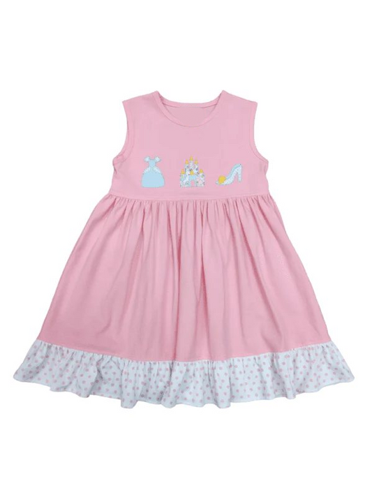 (Pre-order)GSD1190  Cartoon Princess Print Girls Knee Length Summer Dress