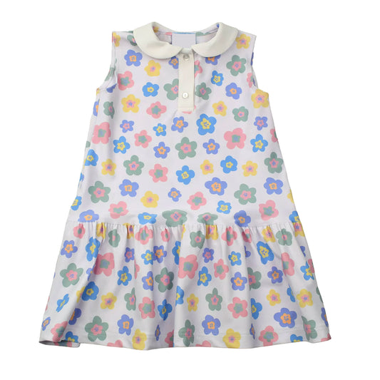 (Pre-order)GSD1196  Colorful Flowers Print Girls Knee Length Summer Dress