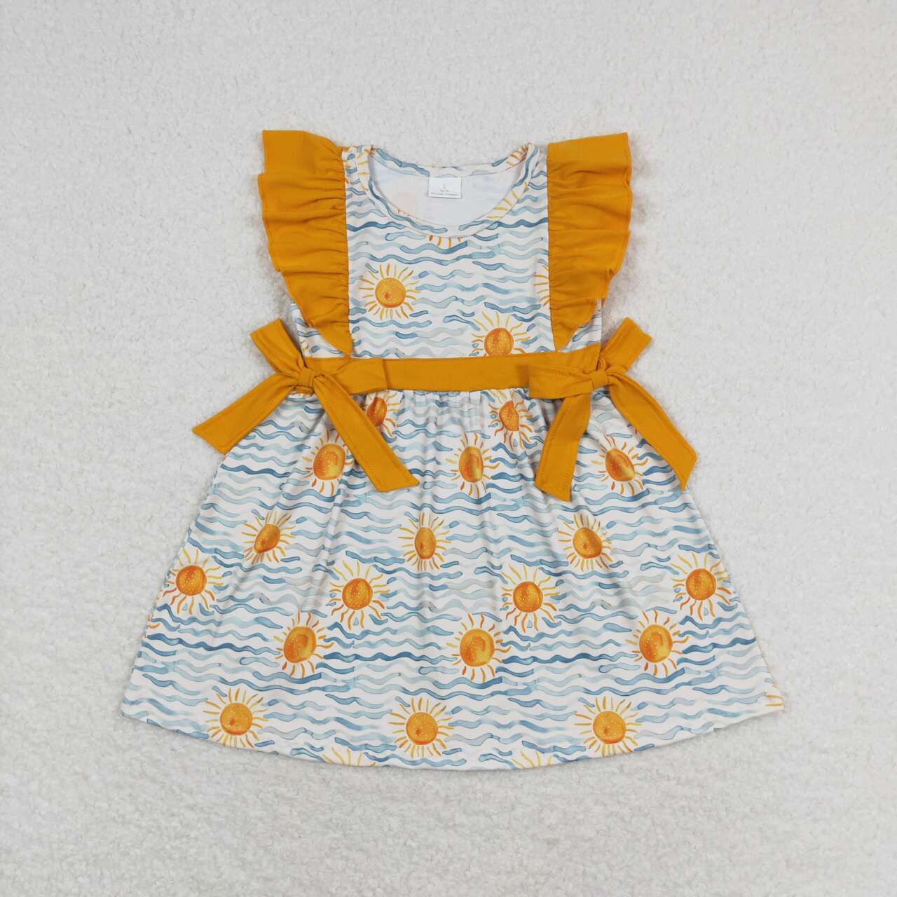 GSD1207  Sunshine Sea Spray Print Girls Knee Length Summer Dress