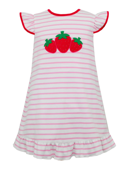 (Pre-order)GSD1208  Strawberry Print Girls Knee Length Summer Dress