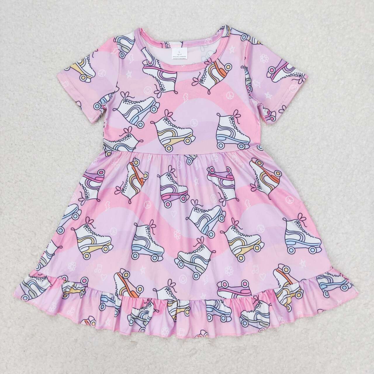 GSD1249 Roller Skates Print Girls Knee Length Summer Dress