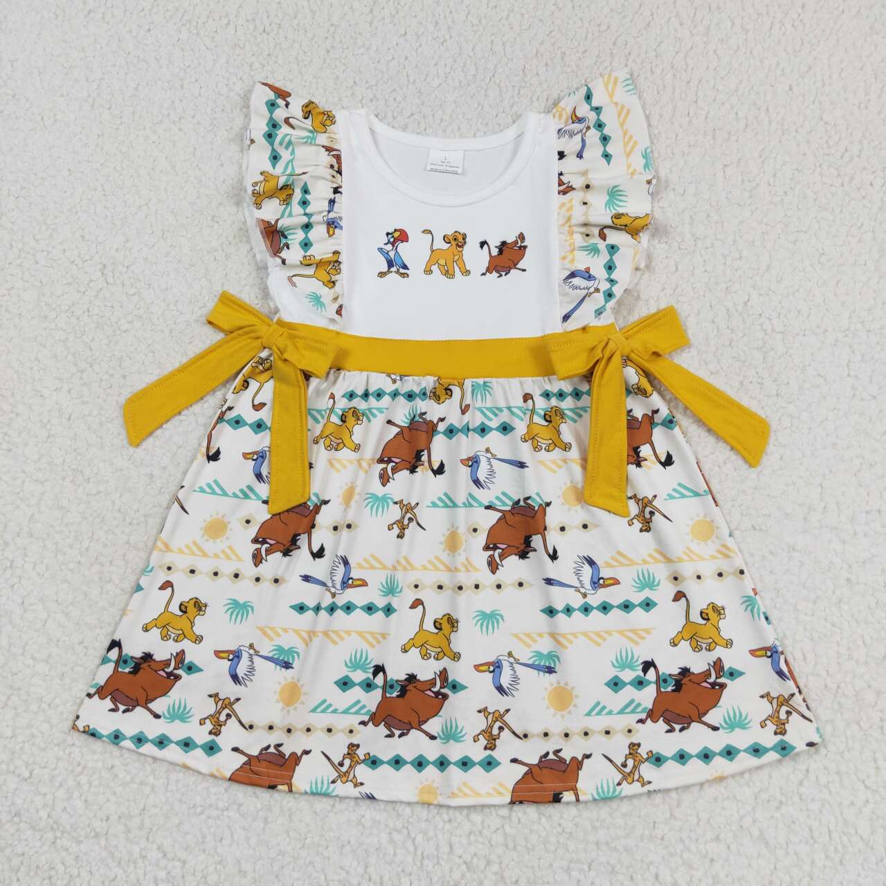 GSD1270  Cartoon Lion Print Girls Knee Length Summer Dress